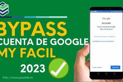 Smartphone con pantalla de inicio de sesión de cuenta de Google; botón "Acceder" visible. Desbloqueo fácil de teléfono Samsung.
