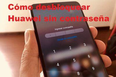Mano sosteniendo un teléfono Huawei bloqueado, mostrando la opción "¿Olvidé mi contraseña?". Desbloqueando un Huawei sin contraseña.